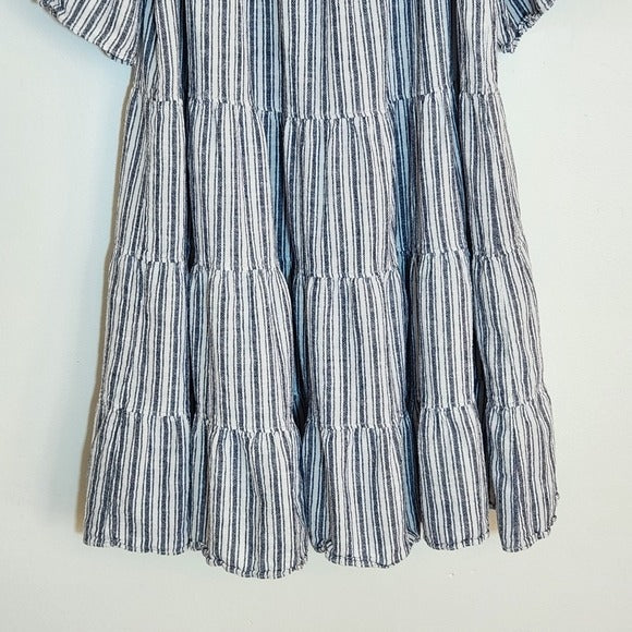 Max Studio Navy and White Stripe Tiered Mini Dress Size XL