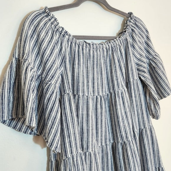 Max Studio Navy and White Stripe Tiered Mini Dress Size XL