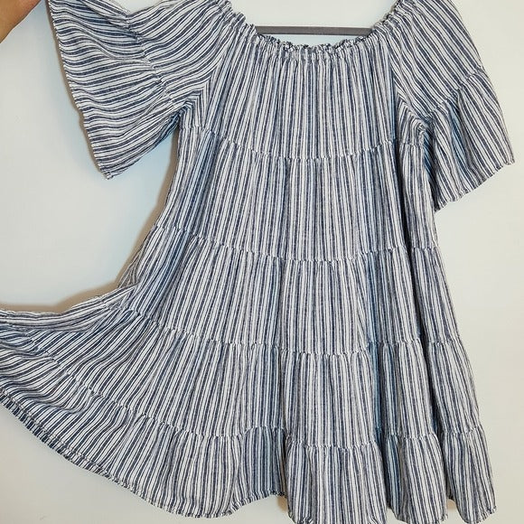 Max Studio Navy and White Stripe Tiered Mini Dress Size XL