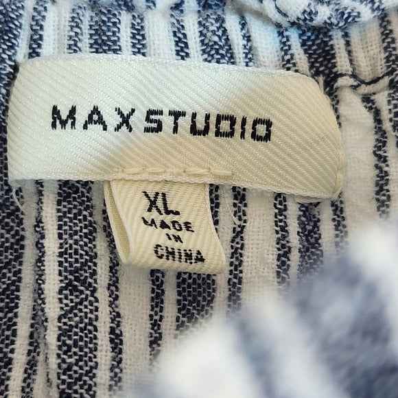 Max Studio Navy and White Stripe Tiered Mini Dress Size XL