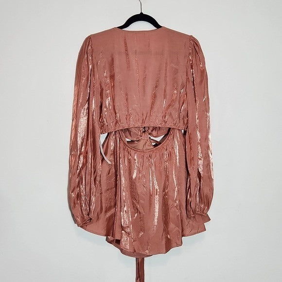Venus Metallic Pink Long Sleeve Skirt Romper with Cut Out NWT Size Large