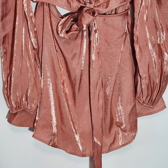Venus Metallic Pink Long Sleeve Skirt Romper with Cut Out NWT Size Large