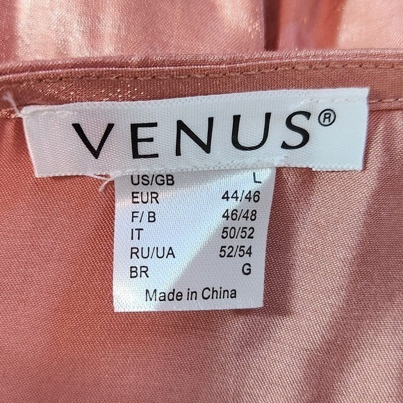 Venus Metallic Pink Long Sleeve Skirt Romper with Cut Out NWT Size Large