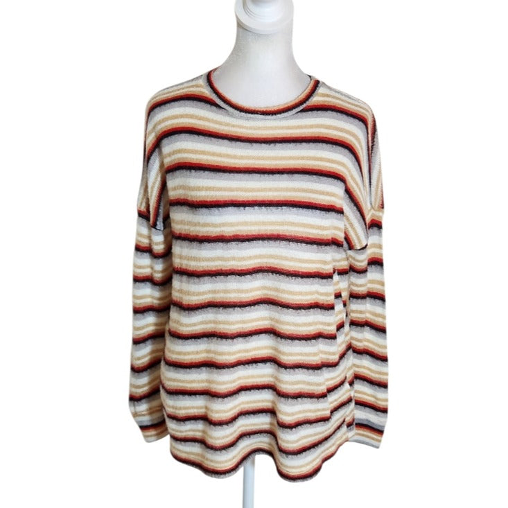 Ginger G Multicolor Striped Fuzzy Knit Top Size Medium