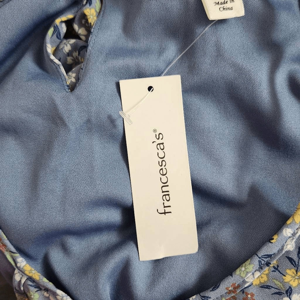 Francesca's Mi Ami Blue Floral Mini Dress NWT Size Medium Wedding Guest Dress