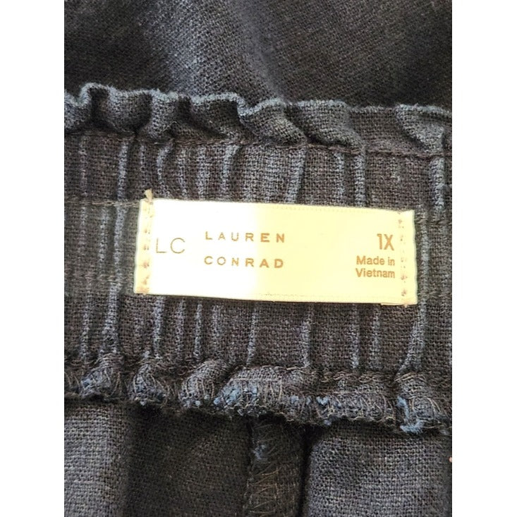 LC Lauren Conrad Navy Linen Blend Cropped Wide Leg Pants Size 1X
