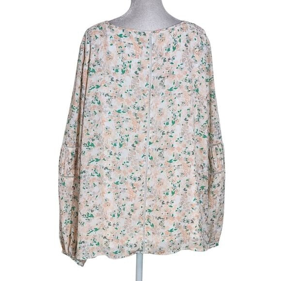 Kaari Blue Peach and Green Peasant Blouse Size 2X Plus Size Peach Floral Blouse