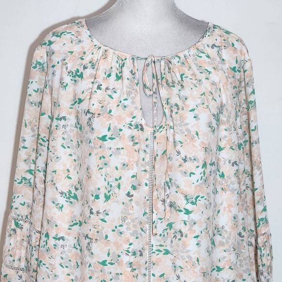 Kaari Blue Peach and Green Peasant Blouse Size 2X Plus Size Peach Floral Blouse