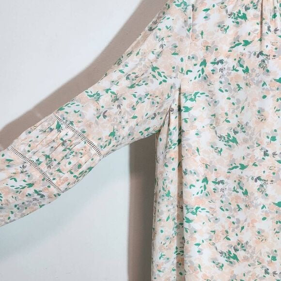 Kaari Blue Peach and Green Peasant Blouse Size 2X Plus Size Peach Floral Blouse