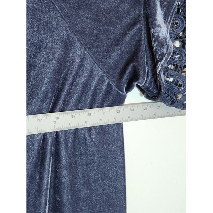 Umgee Navy Velvet Crochet Lace Sleeve Mini Shift Dress Size Medium
