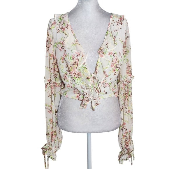 Forever 21 Pink Floral Cropped Top Size Large NWOT