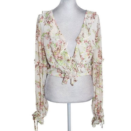 Forever 21 Pink Floral Cropped Top Size Large NWOT