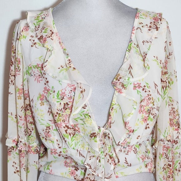 Forever 21 Pink Floral Cropped Top Size Large NWOT