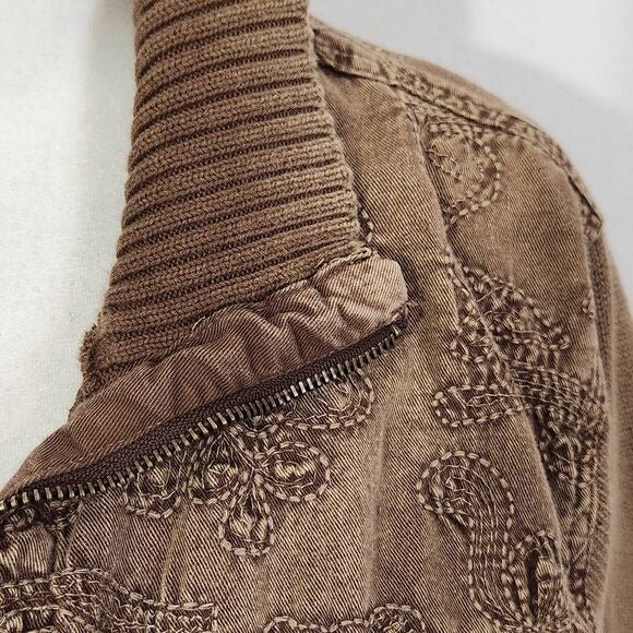 Denim & Co. Brown Bomber Sweater Jacket Size Medium Brown Zip-Up Jacket