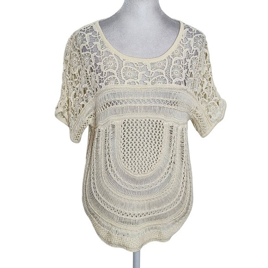 Chico's Cream Crochet Knit Top Size Small Chico's Cream Open Knit Top