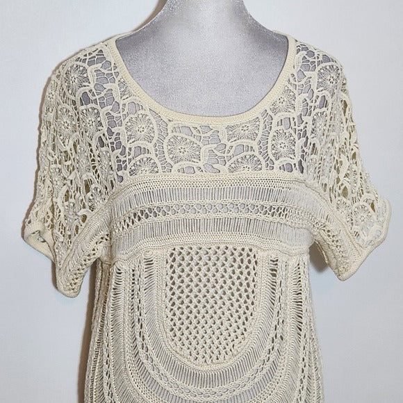 Chico's Cream Crochet Knit Top Size Small Chico's Cream Open Knit Top