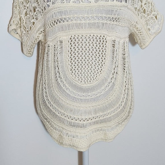 Chico's Cream Crochet Knit Top Size Small Chico's Cream Open Knit Top