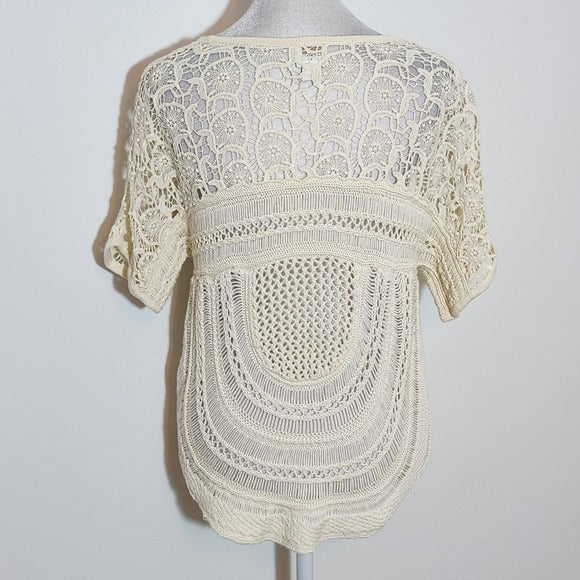 Chico's Cream Crochet Knit Top Size Small Chico's Cream Open Knit Top