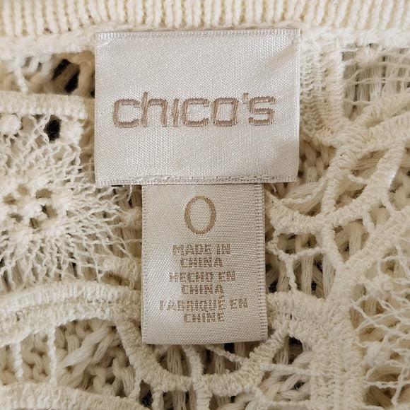 Chico's Cream Crochet Knit Top Size Small Chico's Cream Open Knit Top