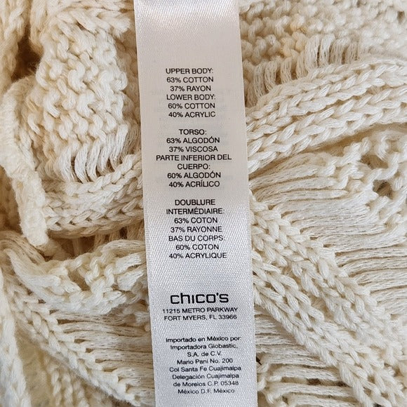 Chico's Cream Crochet Knit Top Size Small Chico's Cream Open Knit Top