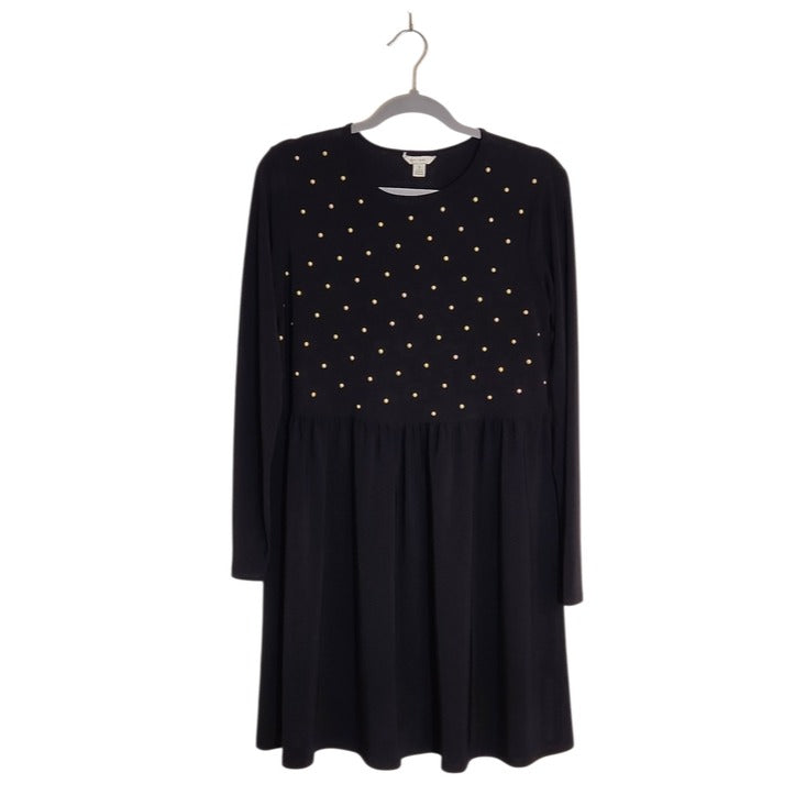 Cato Black Long Sleeve Mini Dress with Gold-tone Stud Detail Size Small