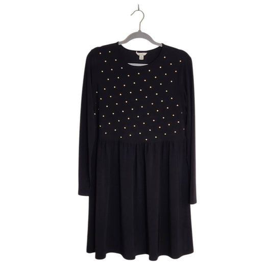 Cato Black Long Sleeve Mini Dress with Gold-tone Stud Detail Size Small