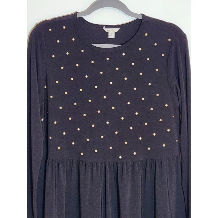 Cato Black Long Sleeve Mini Dress with Gold-tone Stud Detail Size Small