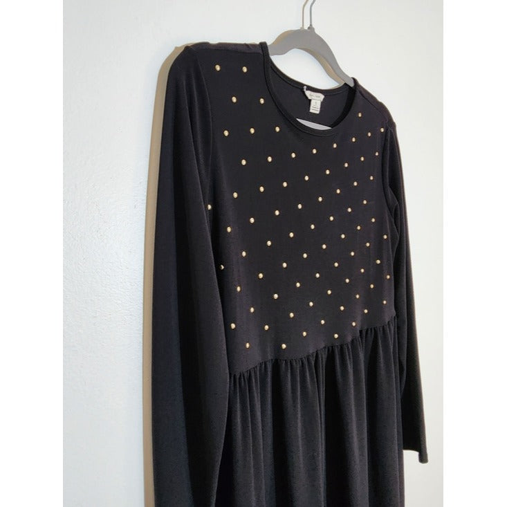 Cato Black Long Sleeve Mini Dress with Gold-tone Stud Detail Size Small