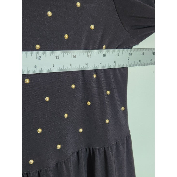 Cato Black Long Sleeve Mini Dress with Gold-tone Stud Detail Size Small
