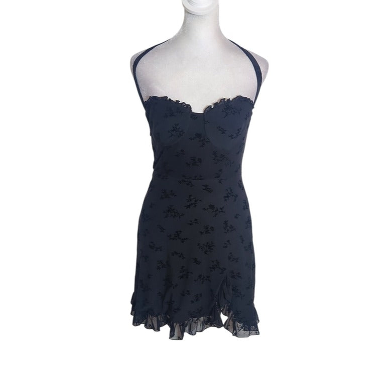 Fashion Nova Julia Flocked Black Mini Dress Size Medium NWT
