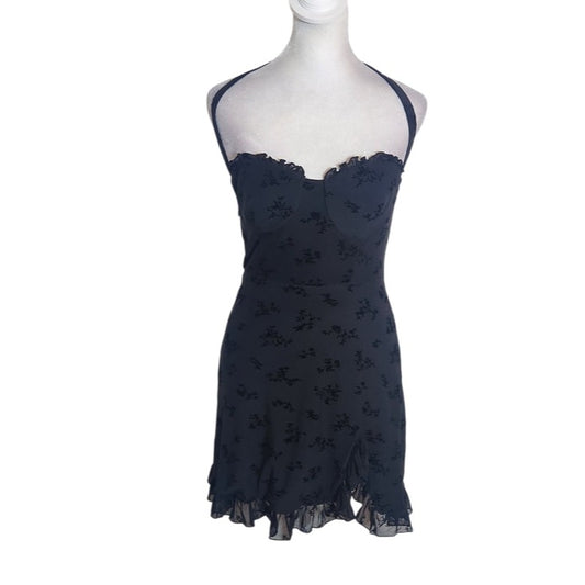 Fashion Nova Julia Flocked Black Mini Dress Size Medium NWT