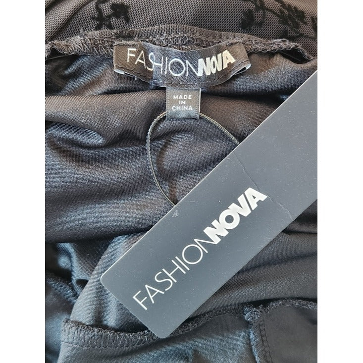 Fashion Nova Julia Flocked Black Mini Dress Size Medium NWT