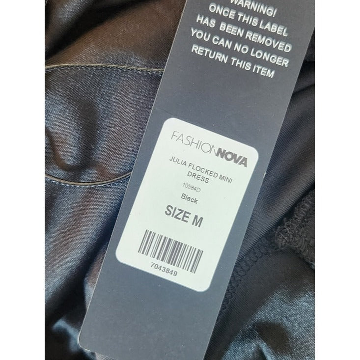 Fashion Nova Julia Flocked Black Mini Dress Size Medium NWT