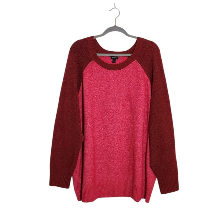 Torrid Pink and Burgundy Colorblock Crew Neck Sweater Size 4X