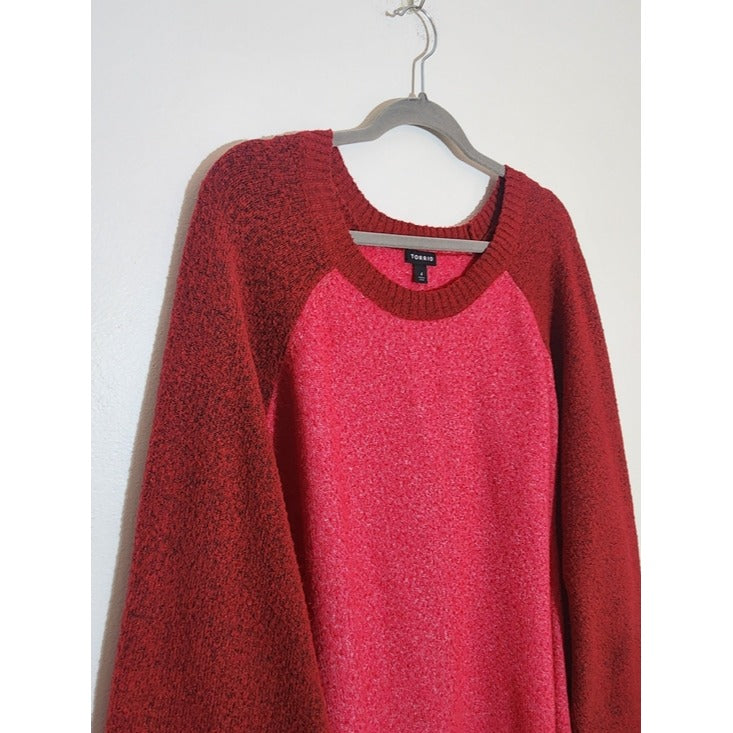 Torrid Pink and Burgundy Colorblock Crew Neck Sweater Size 4X