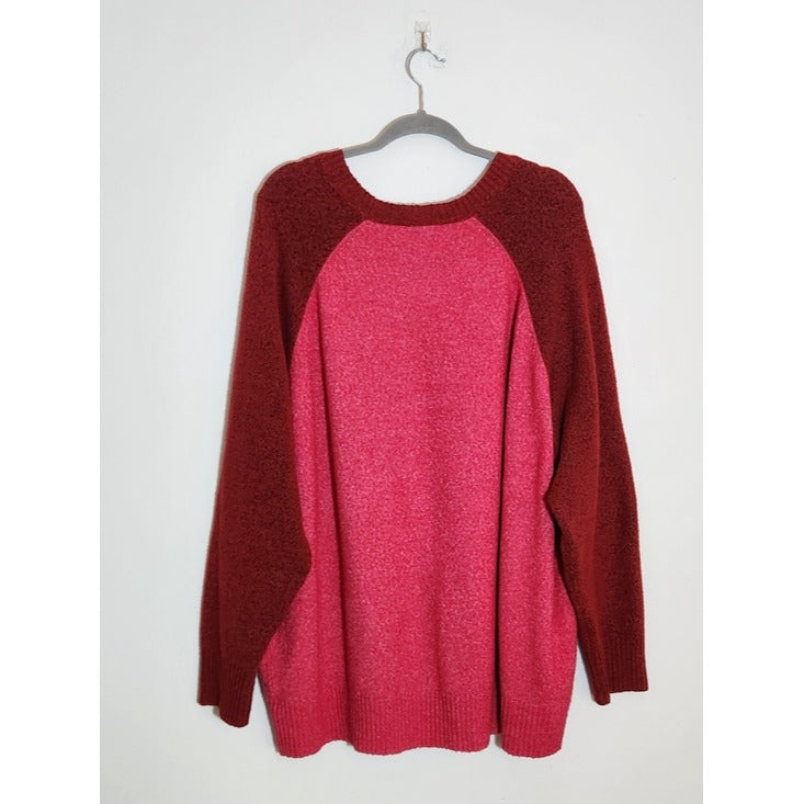 Torrid Pink and Burgundy Colorblock Crew Neck Sweater Size 4X