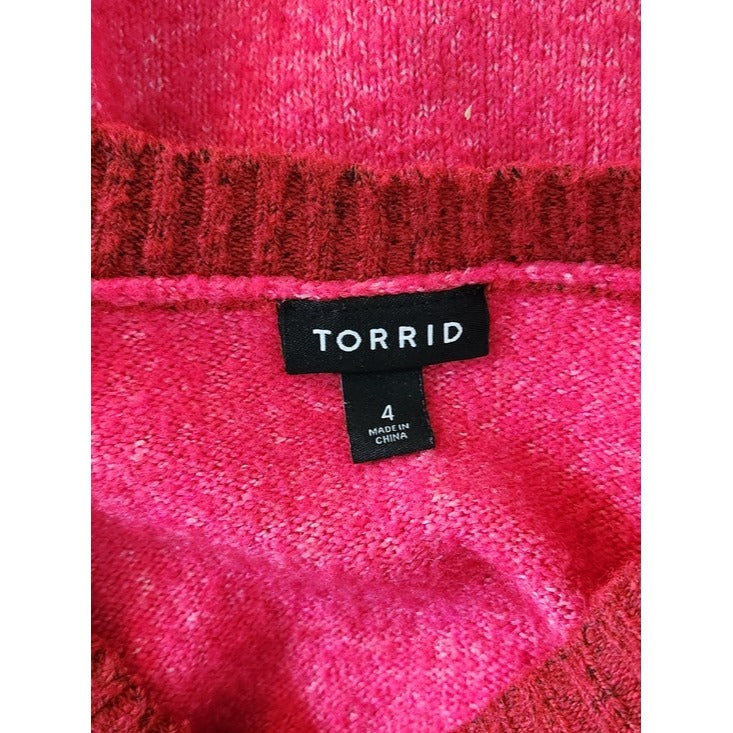 Torrid Pink and Burgundy Colorblock Crew Neck Sweater Size 4X