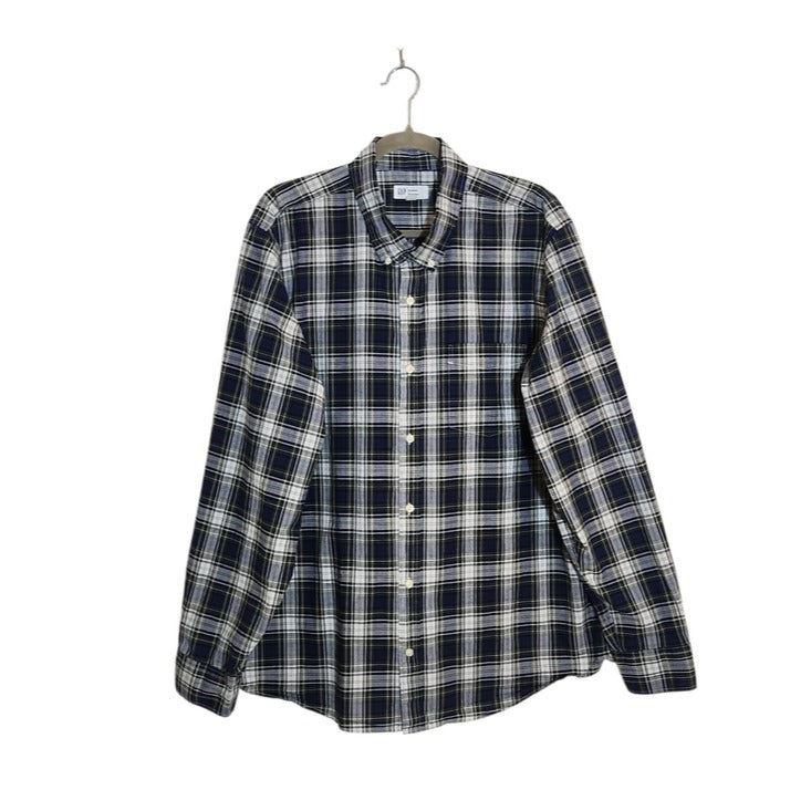 Gap Mens Navy and Green Plaid Button Down Shirt Size XL