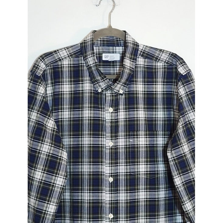 Gap Mens Navy and Green Plaid Button Down Shirt Size XL
