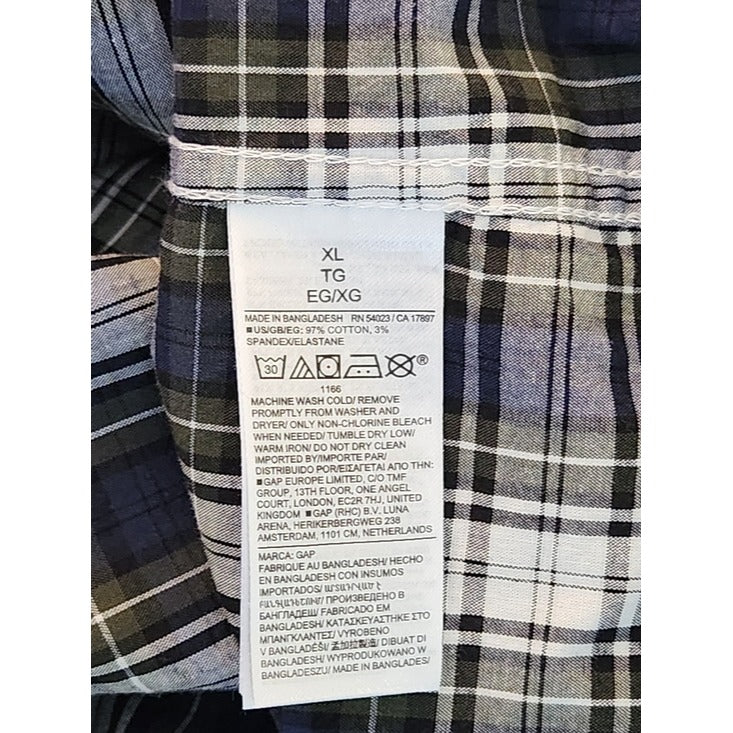 Gap Mens Navy and Green Plaid Button Down Shirt Size XL