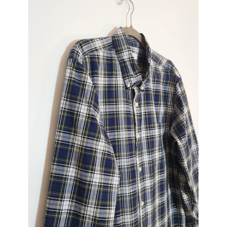 Gap Mens Navy and Green Plaid Button Down Shirt Size XL