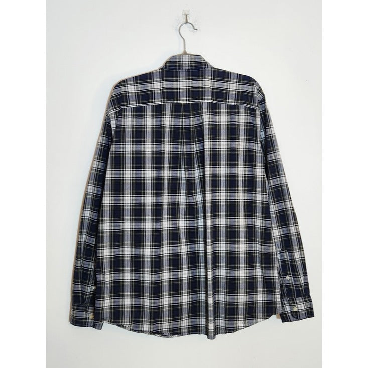 Gap Mens Navy and Green Plaid Button Down Shirt Size XL