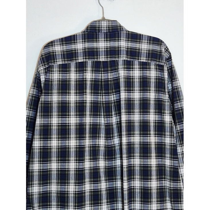 Gap Mens Navy and Green Plaid Button Down Shirt Size XL