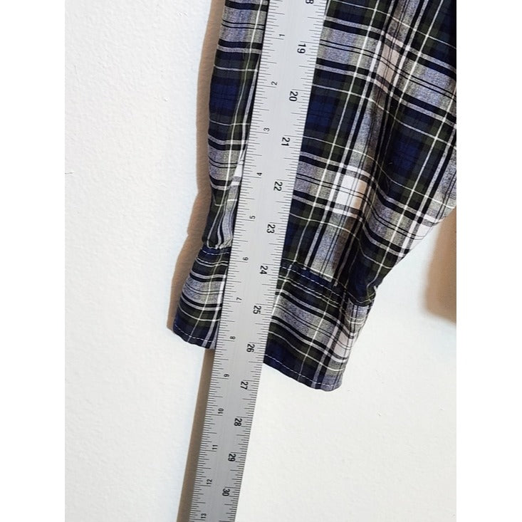 Gap Mens Navy and Green Plaid Button Down Shirt Size XL