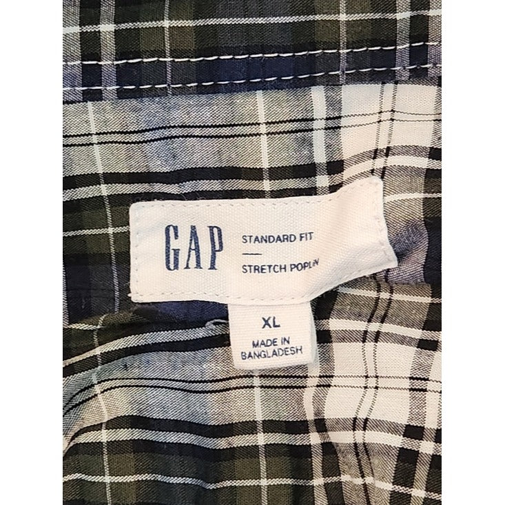 Gap Mens Navy and Green Plaid Button Down Shirt Size XL