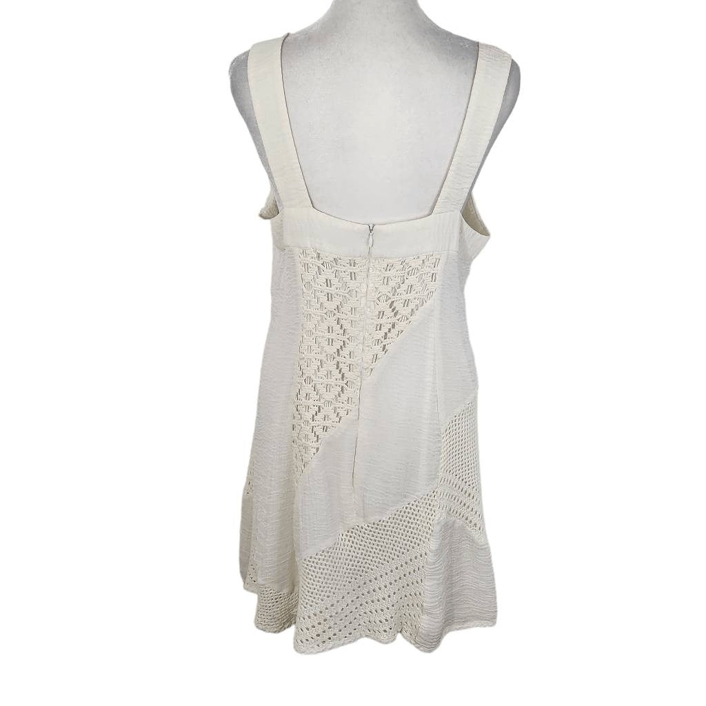 Nanette Lepore Cream Boho Crochet Dress with Asymmetrical Hem Size 8