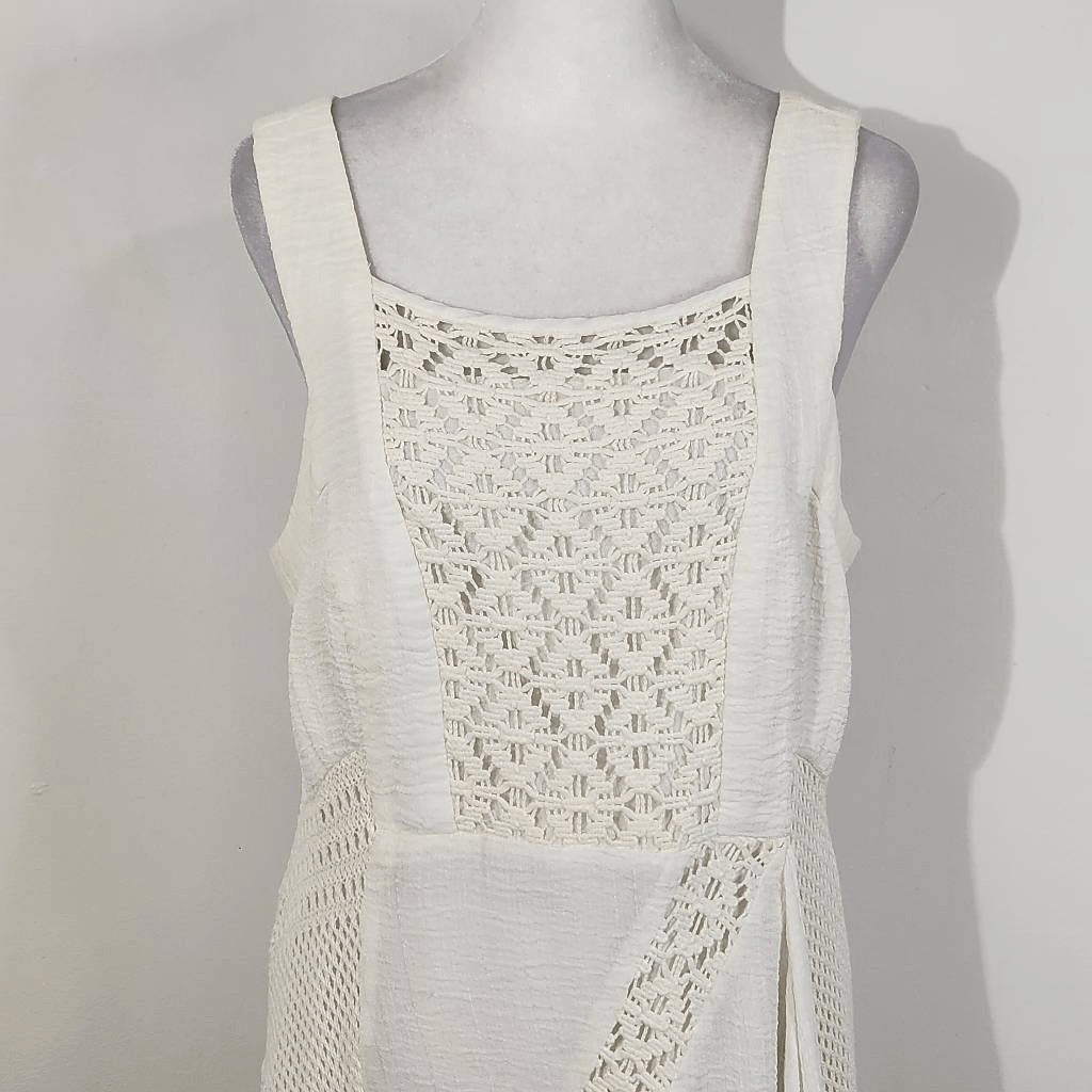 Nanette Lepore Cream Boho Crochet Dress with Asymmetrical Hem Size 8