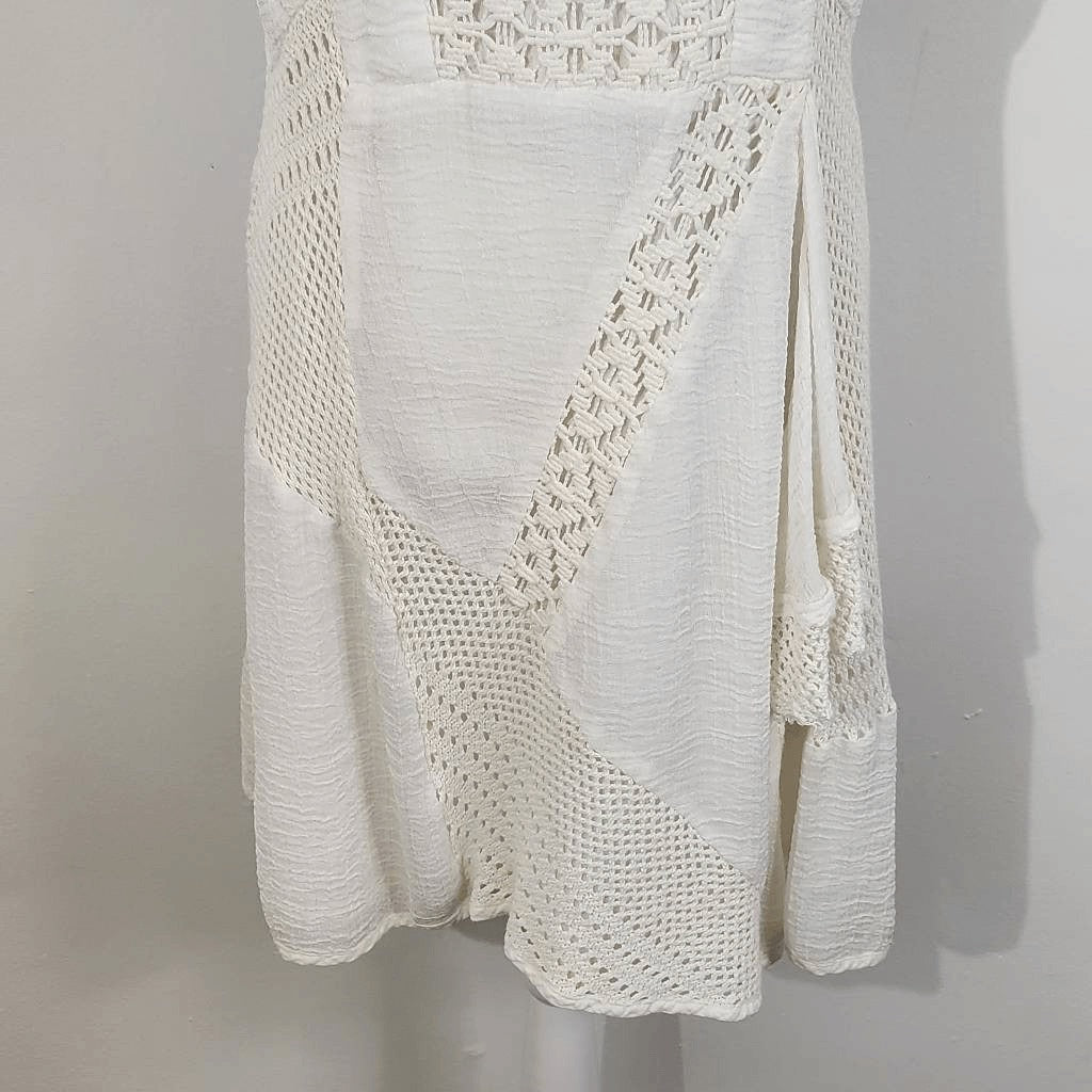 Nanette Lepore Cream Boho Crochet Dress with Asymmetrical Hem Size 8