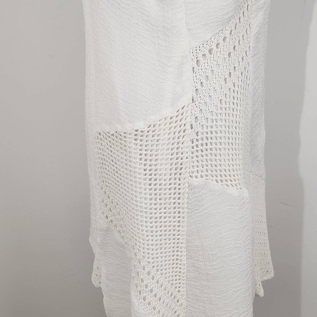Nanette Lepore Cream Boho Crochet Dress with Asymmetrical Hem Size 8