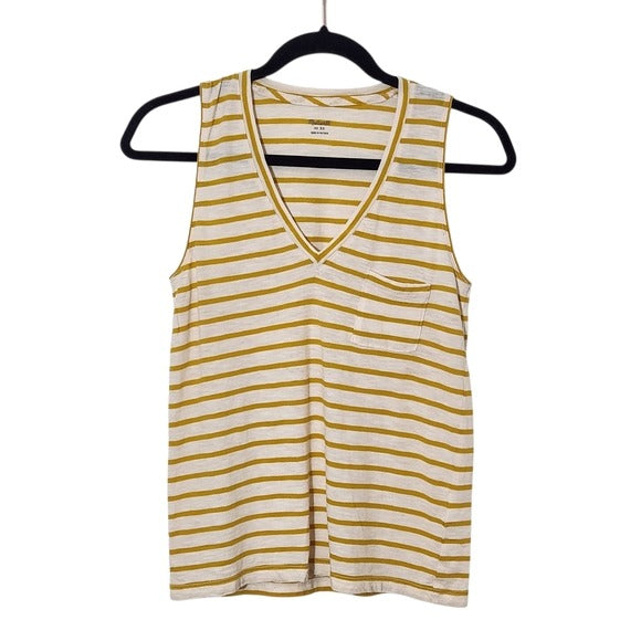 Madewell Mustard Yellow Stripe V-Neck Tank Top Size XS Gold and White Stripe Top